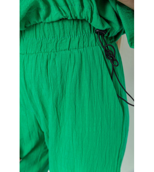 Костюм жіночий вільного крою жатка, колір зелений, 115R0530