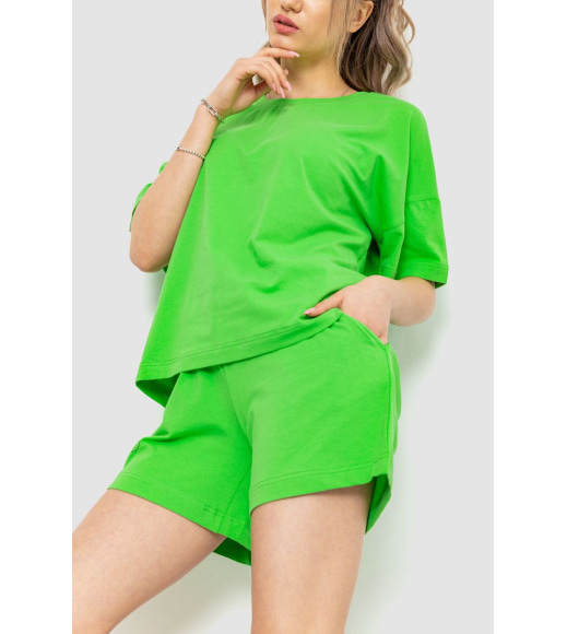 Костюм жіночий повсякденний футболка+шорти, колір світло-зелений, 198R2013