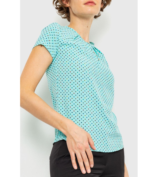 Блуза в горох, колір бірюзовий, 230R112-7