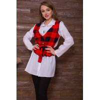 Жіноча сорочка з декором, біло-червоного кольору, 119R321
