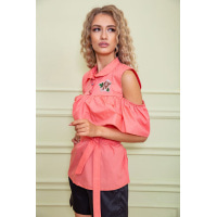 Нарядная блуза с рюшей персикового цвета 172R23-1