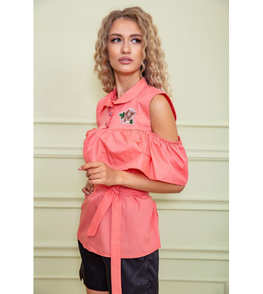 Нарядна блуза з рюшею персикового кольору 172R23-1