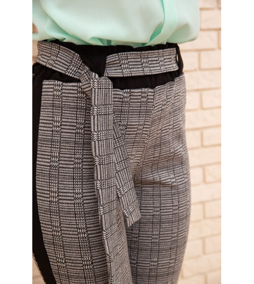 Жіночі вкорочені штани в клітку з лампасами колір Сірий 172R9314-3