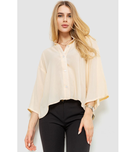 Блуза классическая однтонная, цвет светло-бежевый, 102R332-3