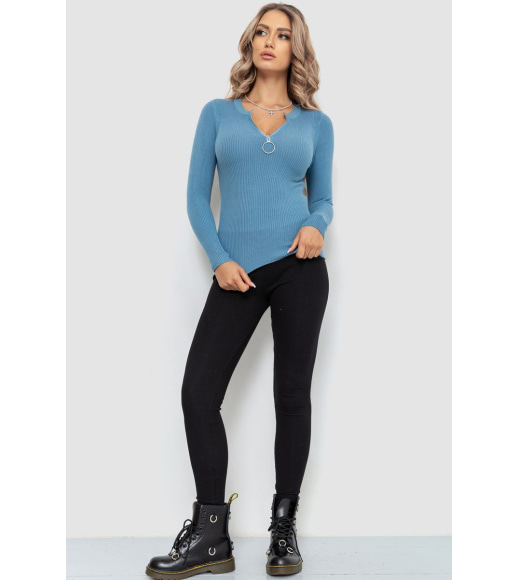 Кофта женская на молнии в рубчик, цвет джинс, 204R003