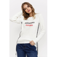 Свитер женский с лампасами, цвет белый, 167R1032