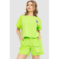 Костюм женский повседневный футболка+шорты, цвет салатовый, 198R2012