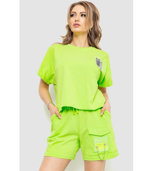 Костюм жіночий повсякденний футболка+шорти, колір салатовий, 198R2012