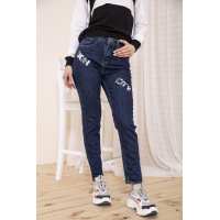 Женские прямые джинсы темно-синего цвета с принтом 164R1024-5