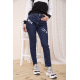 Женские прямые джинсы темно-синего цвета с принтом 164R1024-5