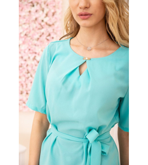 Блузка с короткими рукавами и поясом цвет Бирюзовый 172R21-1