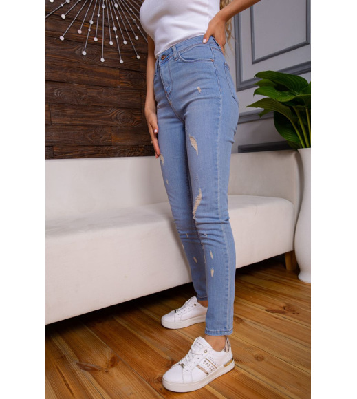 Рваные женские джинсы скинни голубого цвета 164R681