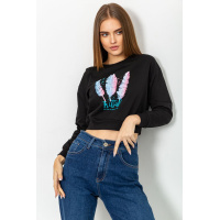 Свитшот женский укороченный, цвет черный, 131RA12