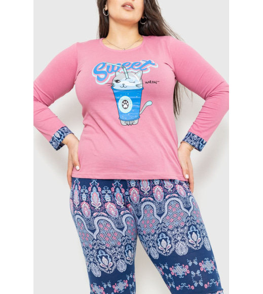 Жіноча піжама з принтом, колір пудрово-синій, 231R6701