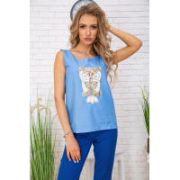 Хлопковая майка, голубого цвета с пайетками, 172R203
