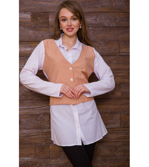 Женская рубашка, с декором в бело-терракотовую полоску, 119R320