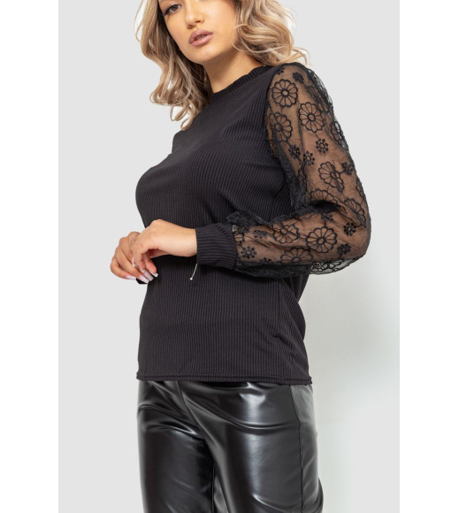 Блуза жіноча Нарядна в рубчик, колір чорний, 204R05