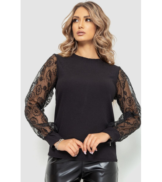 Блуза женская нарядная в рубчик, цвет черный, 204R05