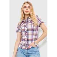 Рубашка женская в клетку, цвет сиренево-бежевый, 230R061-11