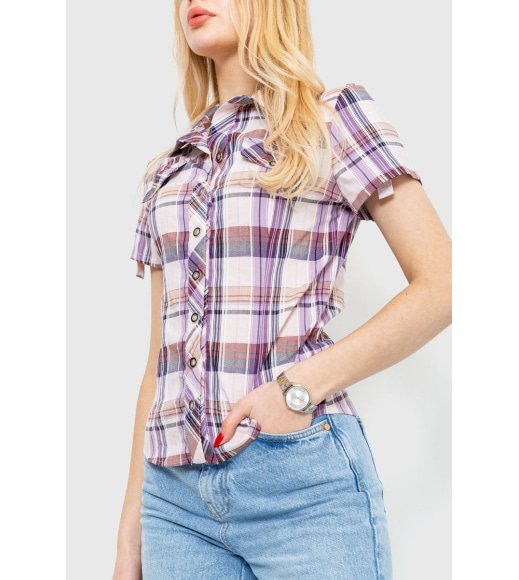 Рубашка женская в клетку, цвет сиренево-бежевый, 230R061-11