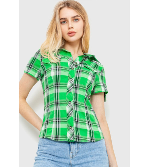 Рубашка женская в клетку, цвет светло-зеленый, 230R061-11