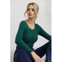 Кофта жеснкая базовая в рубчик, цвет темно-зеленый, 204R002