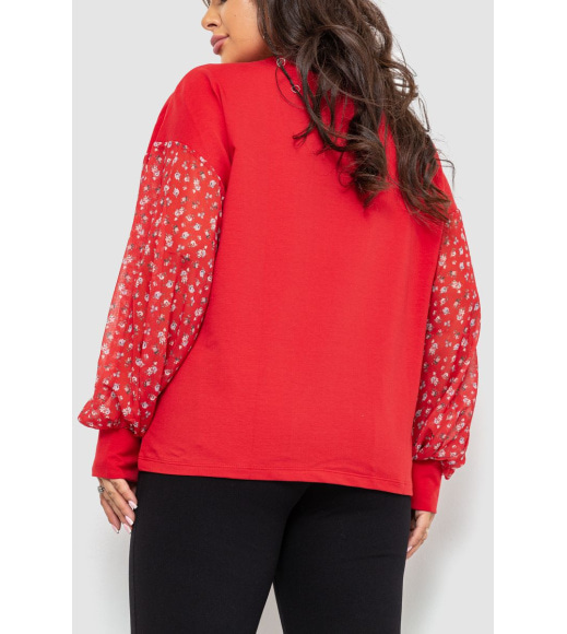 Кофта женская нарядная с шифоновыми рукавами, цвет красный, 102R317