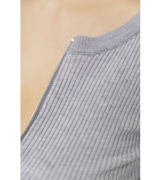 Кофта жіноча на блискавці в рубчик, колір світло-сірий, 204R003