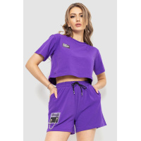Костюм женский повседневный футболка+шорты, цвет фиолетовый, 198R121