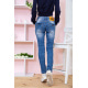 Женские джинсы с потертостями синего цвета 167RS08