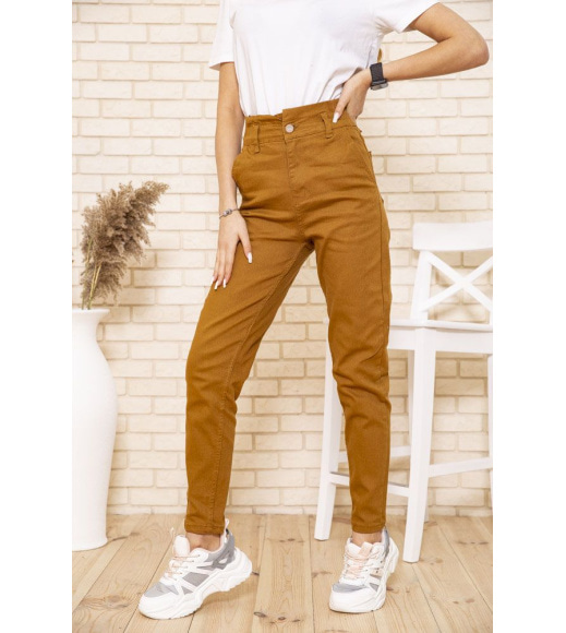 Жіночі джинси МОМ з резинкою на талії коричневого кольору 164R180