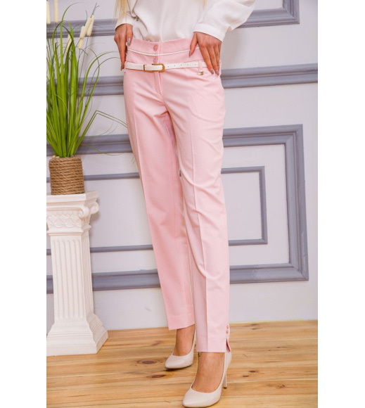 Классические женские брюки розового цвета с поясом 182R245