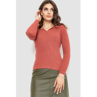 Кофта женская в рубчик, цвет темно-коралловый, 204R015