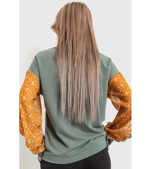 Кофта женская нарядная с шифоновыми рукавами, цвет оливковый, 102R317