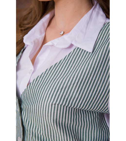 Жіноча сорочка, з декором в біло-зелену смужку, 119R320