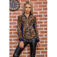 Кофта женская на молнии, сине-коричневого цвета с принтом, 167R037-1