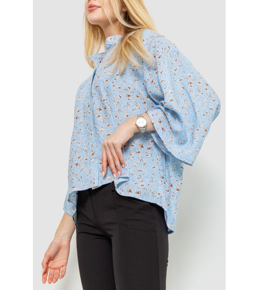 Блуза классическая с принтом, цвет голубой, 102R332-2