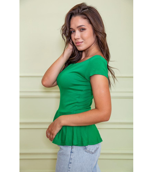 Літня блуза з рюшею зеленого кольору 167R224