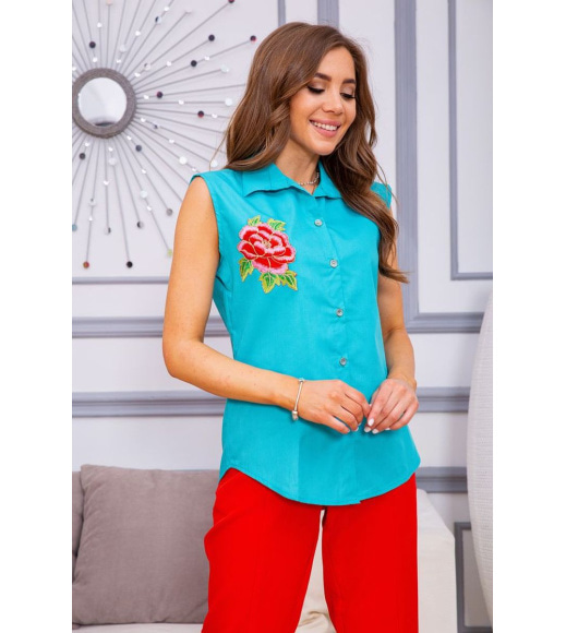 Жіноча сорочка без рукавів, м'ятного кольору с вишивкою, 172R205