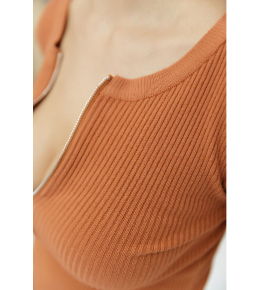 Кофта жіноча на блискавці в рубчик, колір світло-коричневий, 204R003