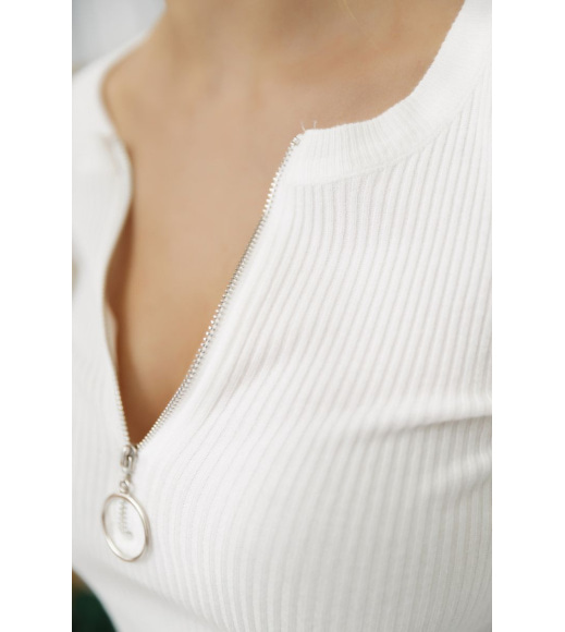 Кофта жіноча на блискавці в рубчик, колір білий, 204R003