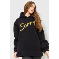 Худи женский на флисе трехнитка Sorry, цвет черный, 102R316