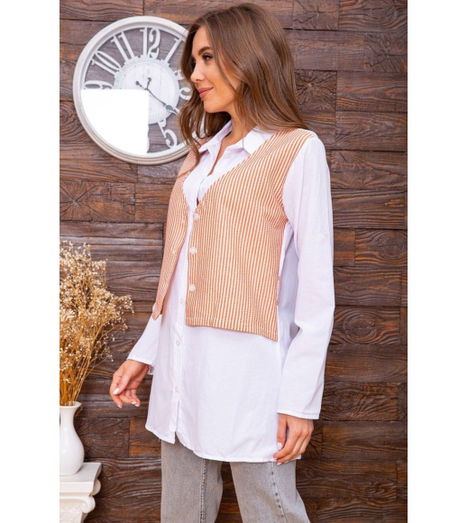 Женская рубашка, с жилетом в бело-терракотовую полоску, 119R320-1