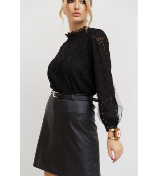 Блуза женская гипюровая, цвет черный, 204R004