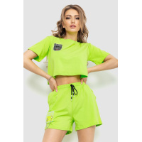 Костюм женский повседневный футболка+шорты, цвет салатовый, 198R2011