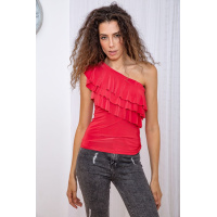 Однотонная блуза без рукавов кораллового цвета 167R003-1