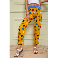 Летние женские штаны горчичного цвета в принт 172R064