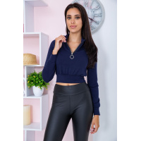 Укороченный женский свитшот на змейке темно-синего цвета 119R376