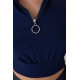 Укороченный женский свитшот на змейке темно-синего цвета 119R376