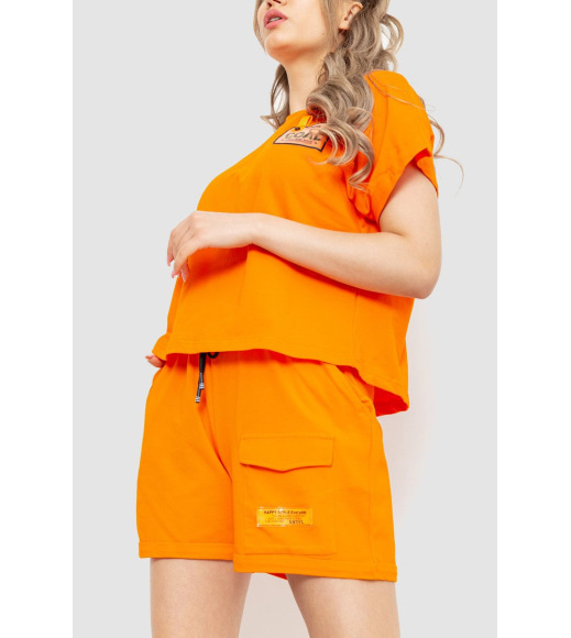 Костюм женский повседневный футболка+шорты, цвет оранжевый, 198R122